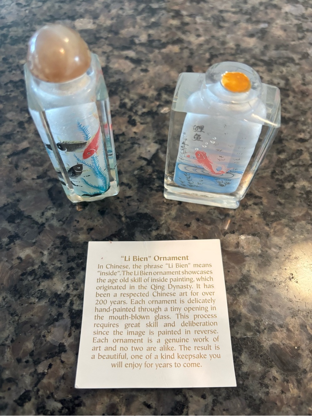Hand-Painted Inside-Glass Fish Ornaments - Clear with Blue & Red Accents